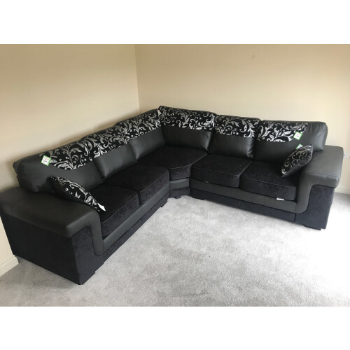 Symphony Corner Sofa Black Faux Leather Fabric Settee 2
