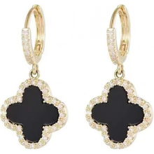 Lucky Four Leaf Clover -korvakorut (musta) ja timantteja, elegantti Banquet-korvakorupari