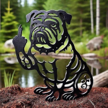 Hauska metallinen bulldog-puutarhakoriste, oikukas bulldogin siluettipatsas, kestävä puutarhakoriste
