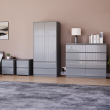 (Grey) Glinton 4pc Bedroom Furniture Set High Gloss (5)