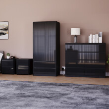 (Black) Glinton 4pc Bedroom Furniture Set High Gloss (5)
