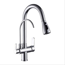 Torneira de cozinha retrátil de 3 vias (cromada) com filtro de água potável, acabamento em cromo preto fosco e latão para o mercado europeu