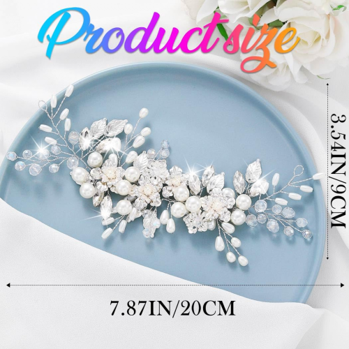 Accessorio per capelli da sposa in argento con cristalli e foglie a mosaico (argento) 1