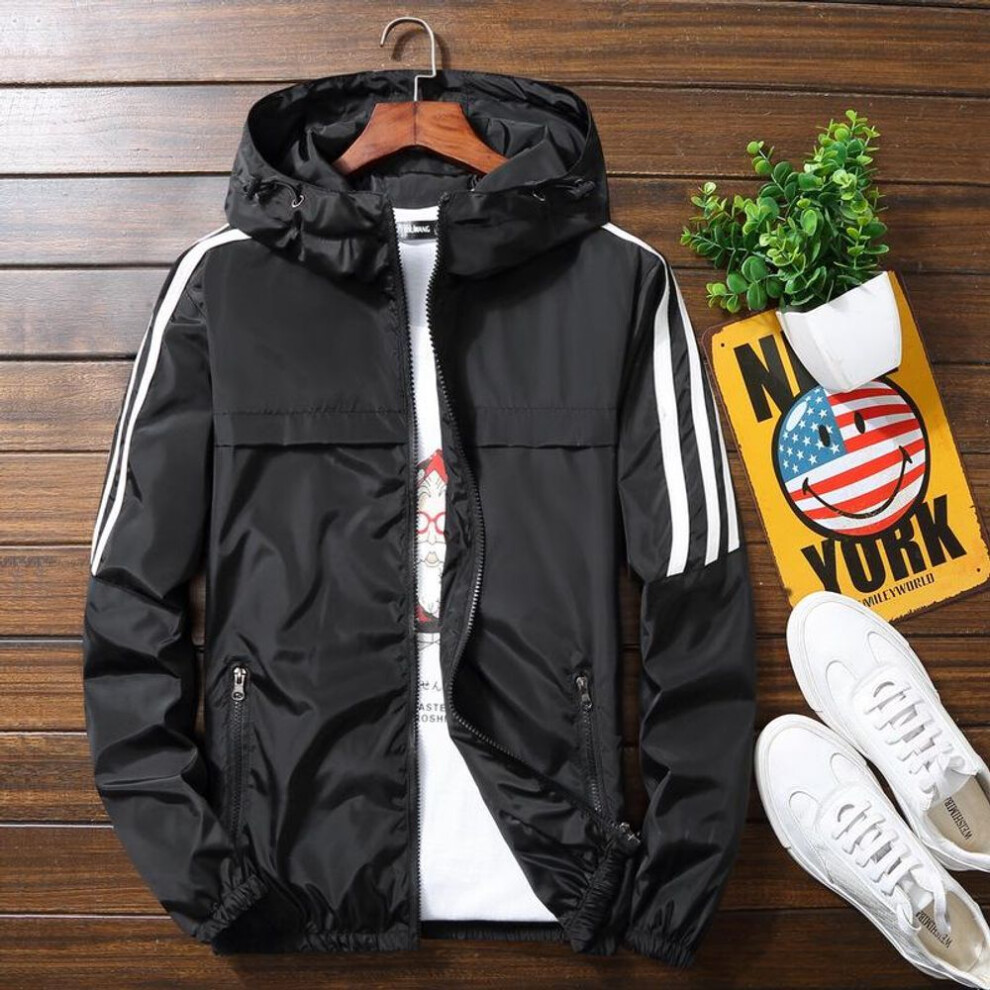 (black, XL) Spring Jacket Men Spring and Autumn Korean Version of The Trend of Handsome Students Sports Men&apos;s Jacket Casual on Clothes