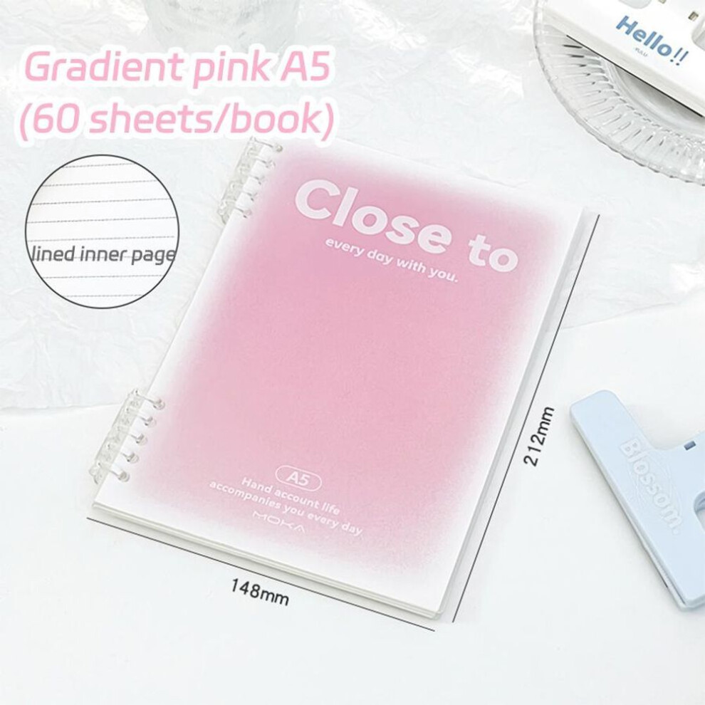(Red) A5 Loose-Leaf Notebook 60 Sheets Binder Lined Book Kawaii Note Stationery School Office Supplies Students Writing Notebook