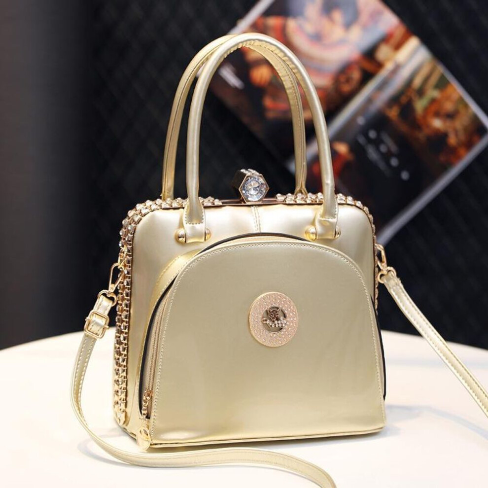 (gold) Bright leather handbag, luxurious and fashionable, large capacity shoulder bag Fashionable Handheld Large Bag Single Shoulder Bag Crossbody Bag