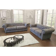 Chesterfield Style Venus Grey Fabric 3+2 Seater Sofa Set