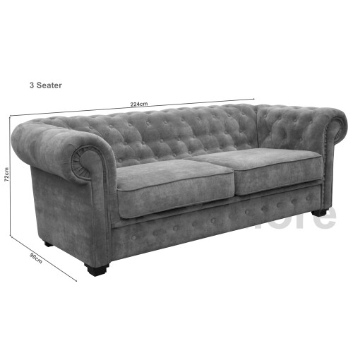 Chesterfield Style Venus Grey Fabric 3+2 Seater Sofa Set 1