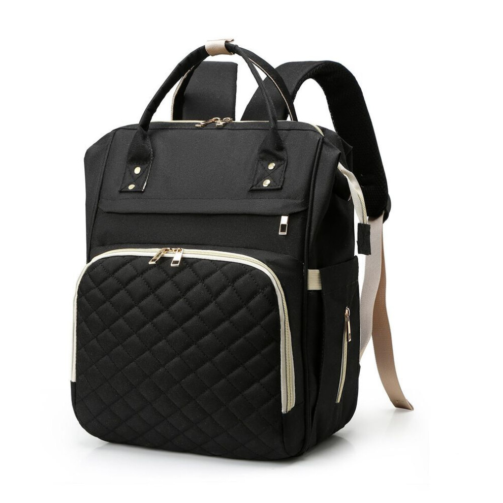 (black) Portable Diaper Bag Backpack Large Capacity Water-resistant Travel Baby Nursing Bag Mommy Bag with USB Charging Port Stroller Straps Thermal Pockets