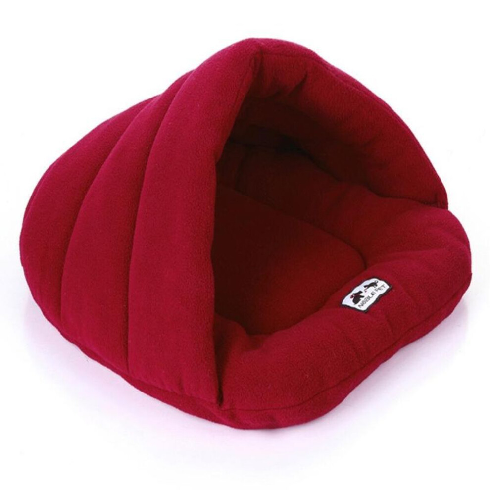 (wine red, M) Pet Cat Dog Nest Bed Puppy Soft Warm Cave House Winter Sleeping Bag Mat Pad