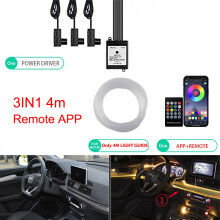 Tiras de luz de fibra óptica para interior de coche, 3 en 1, 4 m, control remoto por aplicación USB, 6 en 1, 8