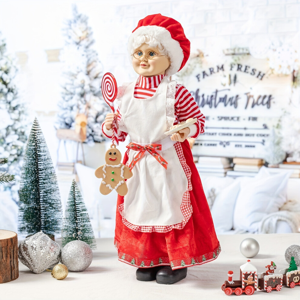 Flemye (Fabric Candy Mrs Santa Claus) 1Pc Classic Fabric Candy Christmas Mother Figurine, Festive Holiday Decor With Gingerbread & Candy Cane Accen Red/White