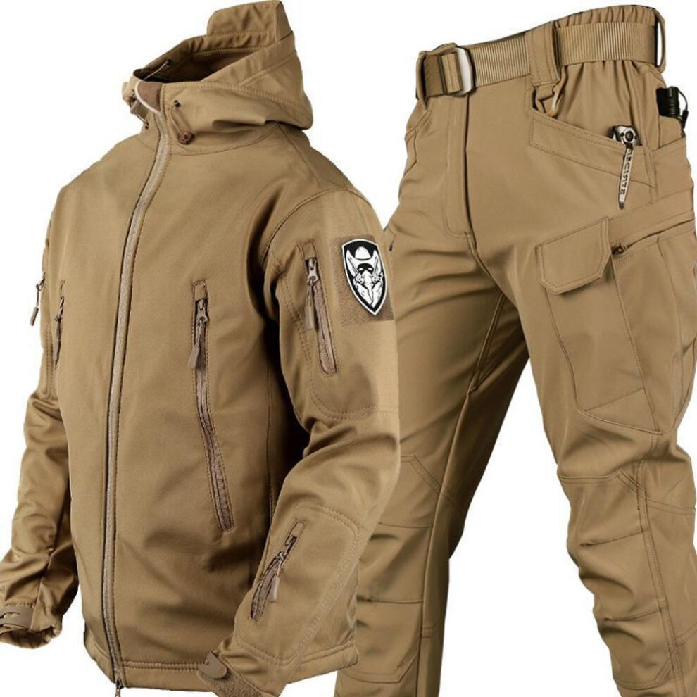 (khaki, S) Military Combat Uniform Outdoor Mountaineering Military Long Sleeve Tactical Training Suit