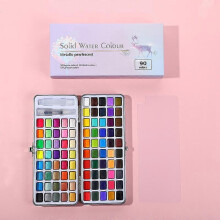 (As show, One size) painting oil painting 50/72/90/100 colors portable pearlescent manicure paint set solid watercolor paint 90 colors (including a water writing pen)