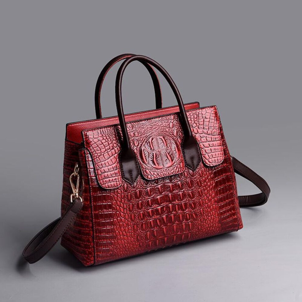 (burgundy) Women Alligator Leather Handbags Designer Women Messenger Shoulder Bags Retro Tote