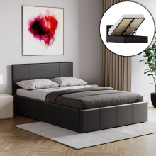 (Small Double, Black) Lisbon Ottoman Bed Frame Faux Leather Storage UKFR