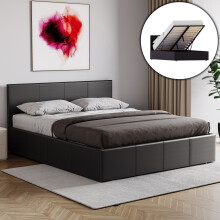 (Double, Black) Lisbon Ottoman Bed Frame Faux Leather Storage UKFR