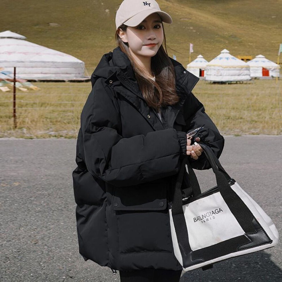 (black, XXL) Winter Women Bread Cotton Down Coat With Hooded Oversized Warm Thicken Streetwear Women Jackets