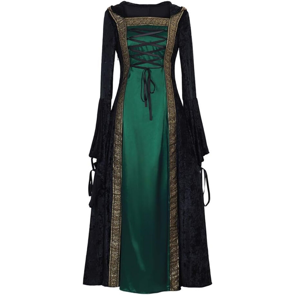 (S, Green) Women's Medieval Renaissance Retro Gown Cosplay Costume Dress