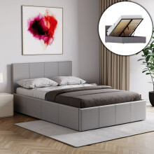 (Small Double, Grey) Lisbon Ottoman Bed Frame Faux Leather Storage UKFR