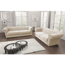 Chesterfield Style Venus Cream Fabric 3+2 Seater Sofa Set