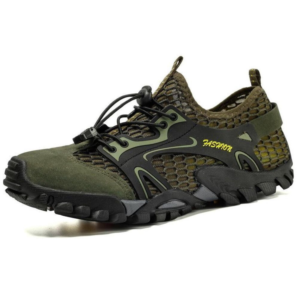 (green, 44) Men Trekking Wading Shoes Breathable Mesh Climbing Hiking Sneakers Upstream Barefoot Aqua Shoes Outdoor Water Sports Shoe Plus Size 38-47