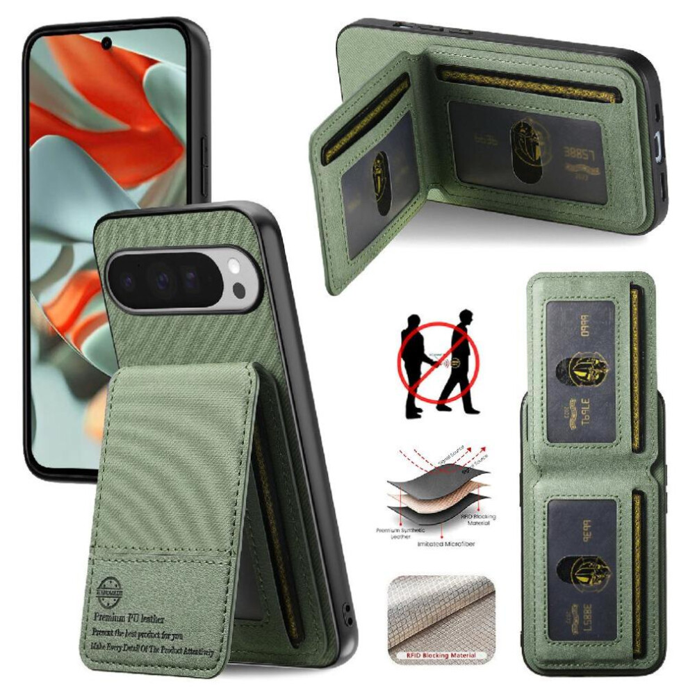 (Green) Case For Google Pixel 9 Pro Xl Rfid Blocking Leather Case Wallet Shockproof Green 764563549924