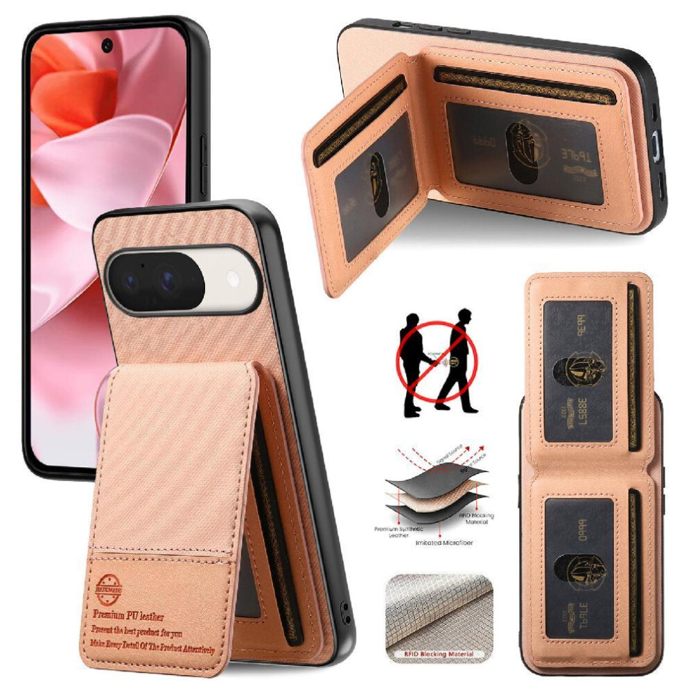 (Pink) Case For Google Pixel 9 Shockproof Rfid Blocking Leather Case Wallet Pink 764563549979