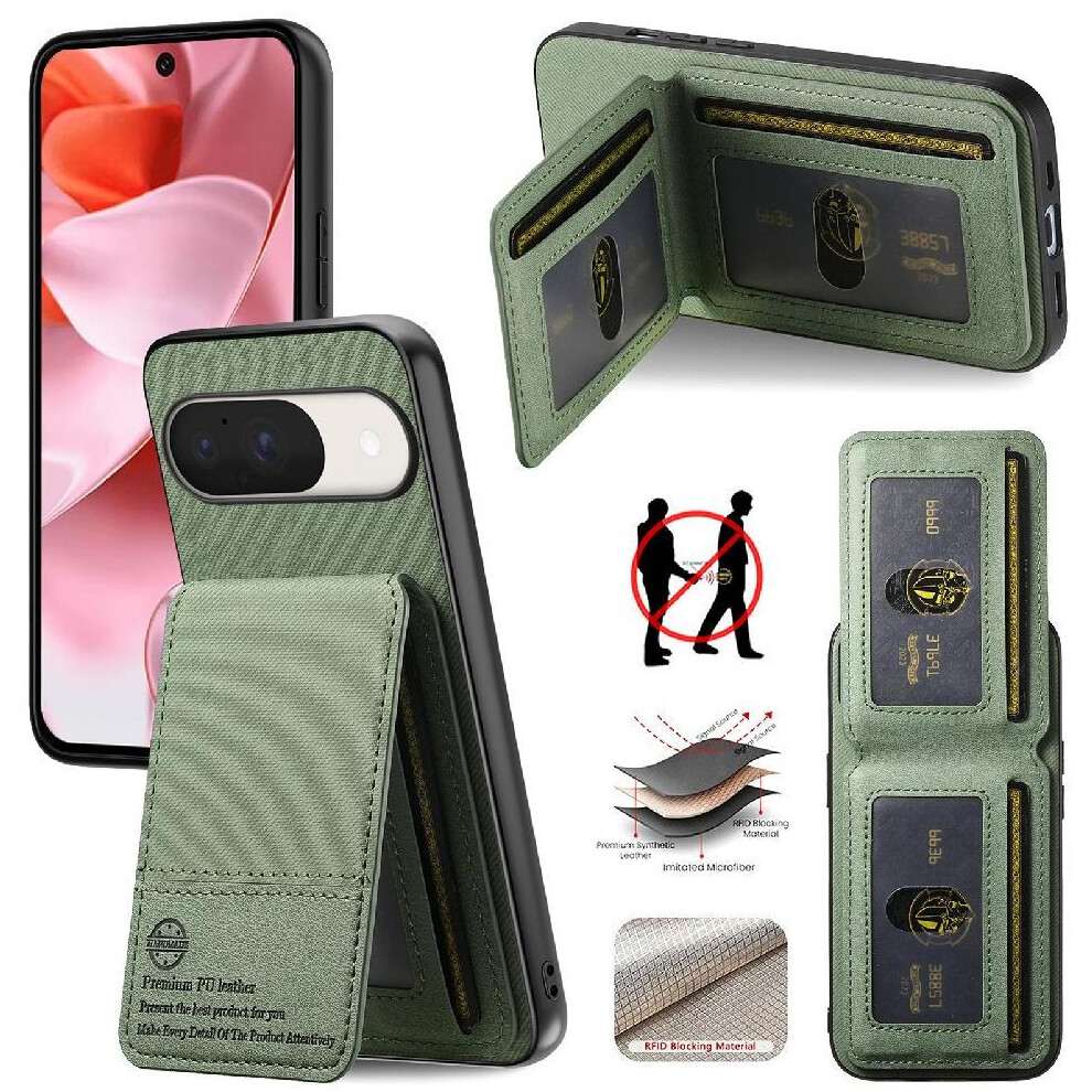(Green) Case For Google Pixel 9 Shockproof Rfid Blocking Leather Case Wallet Green 764563549962