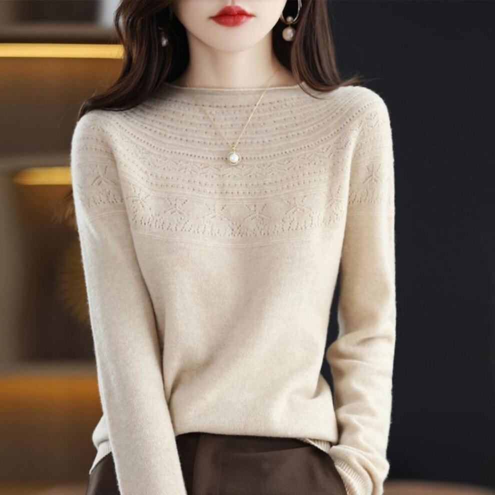(beige, M) 100% Wool Women Sweater MODERN NEW SAGA Winter Soft Warm Knit Pullover Autumn Jumpers Female Sweaters Knit Tops Long Sleeve