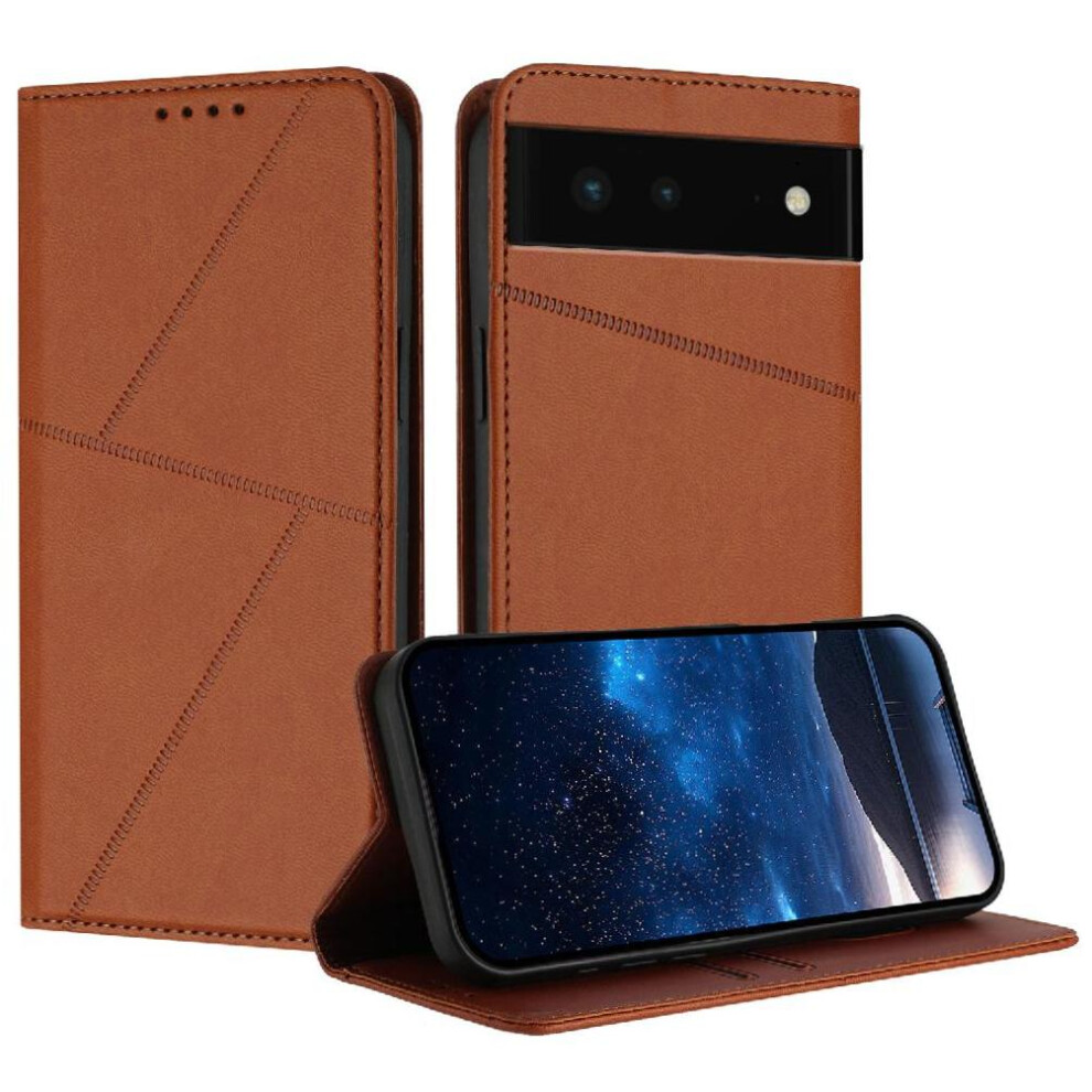 (Brown) Case For Google Pixel 6A Shockproof Cover With Card Slots And Kickstand Anti-Fingerprint Matte Texture Brown 764563550487