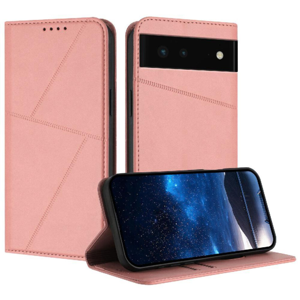 (Pink) Case For Google Pixel 6A Shockproof Cover With Card Slots And Kickstand Anti-Fingerprint Matte Texture Pink 764563550531