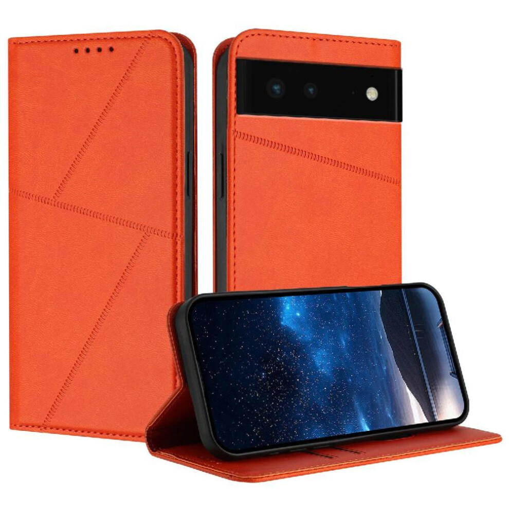 (Orange) Case For Google Pixel 6A Shockproof Cover With Card Slots And Kickstand Anti-Fingerprint Matte Texture Orange 764563550500