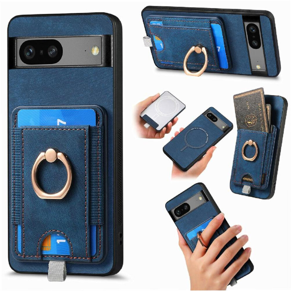 (Blue) Case For Google Pixel 7 Strong Magnetic Cardholder Stand Ring Blue 764563550791