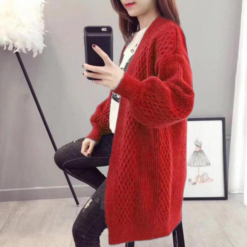 (red, M) Cardigan Sweater Coat Women Loose Wild Cardigan Sweater Women Long Sweater