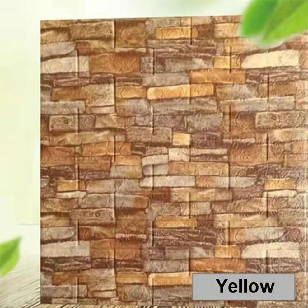 (yellow,brown, 10pcs35*38/4mm) Self Adhesive Wallpaper3D Brick Wall Panel Waterproof Foam Wall Stickers Home Decor Living Room