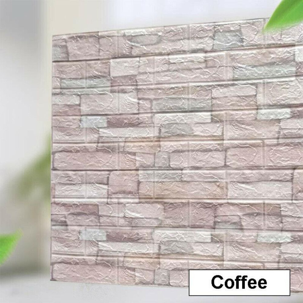 (coffee, 10pcs35*38/4mm) Self Adhesive Wallpaper3D Brick Wall Panel Waterproof Foam Wall Stickers Home Decor Living Room