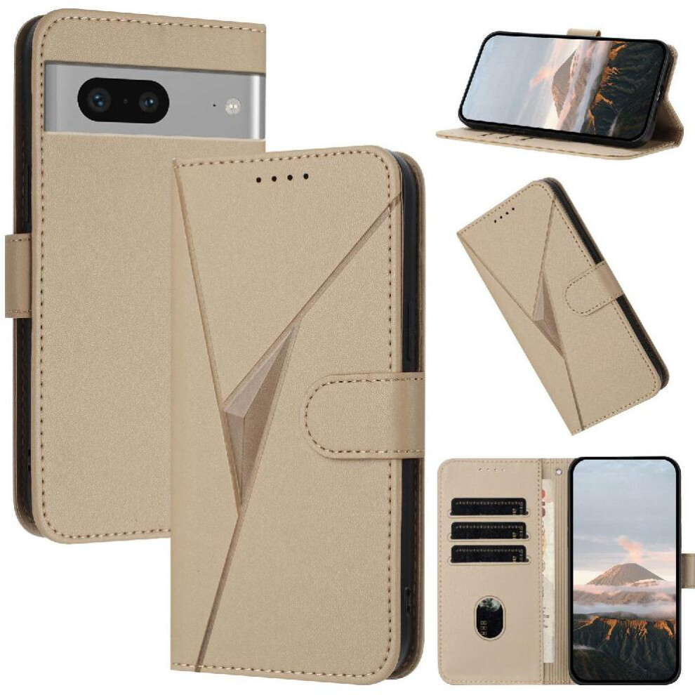 Photos - Case  Flip  for Google Pixel 7 Premium Pu Leather with Card Slots with Kickstand Function Flip Protective Mobile Phone(Gold)