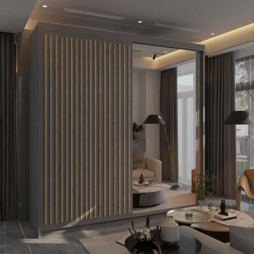 MN Furniture (Grey, 203cm) Modern Royal Style Sliding 2 or 3 Door Wardrobe