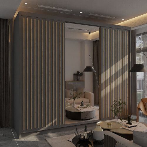 MN Furniture (Grey, 250cm ) Modern Royal Style Sliding 2 or 3 Door Wardrobe