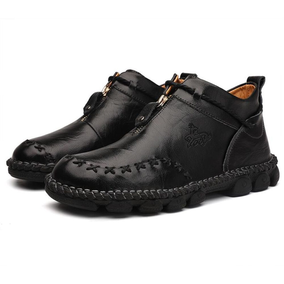 (black, 41) 38-48 Men&apos;s Leather Large Size Ankle Boots High Top Handmade Casual Leather Shoes
