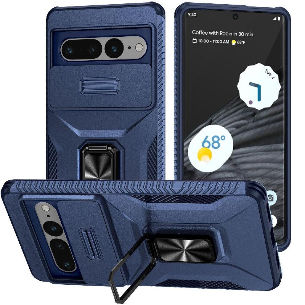 (Blue) Case For Google Pixel 7 Pro Lens Protection Shockproof Car Magnet Ring Hodler Blue 764563553655