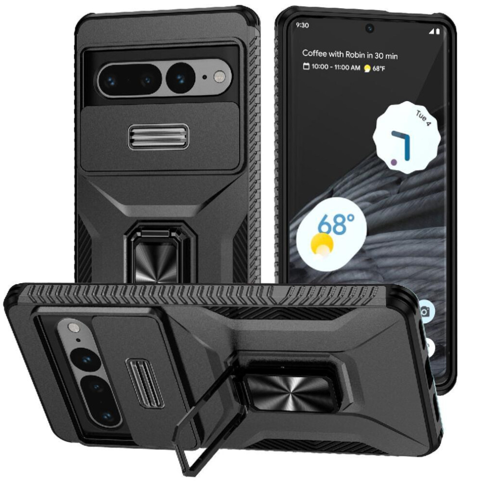 Gangxun (Black) Case For Google Pixel 7 Pro Lens Protection Shockproof Car Magnet Ring Hodler Black