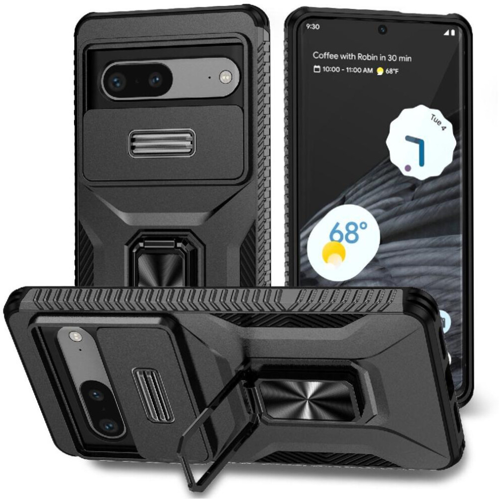 (Black) Case For Google Pixel 7 Shockproof Ring Hodler Car Magnet Lens Protection Black 764563553716