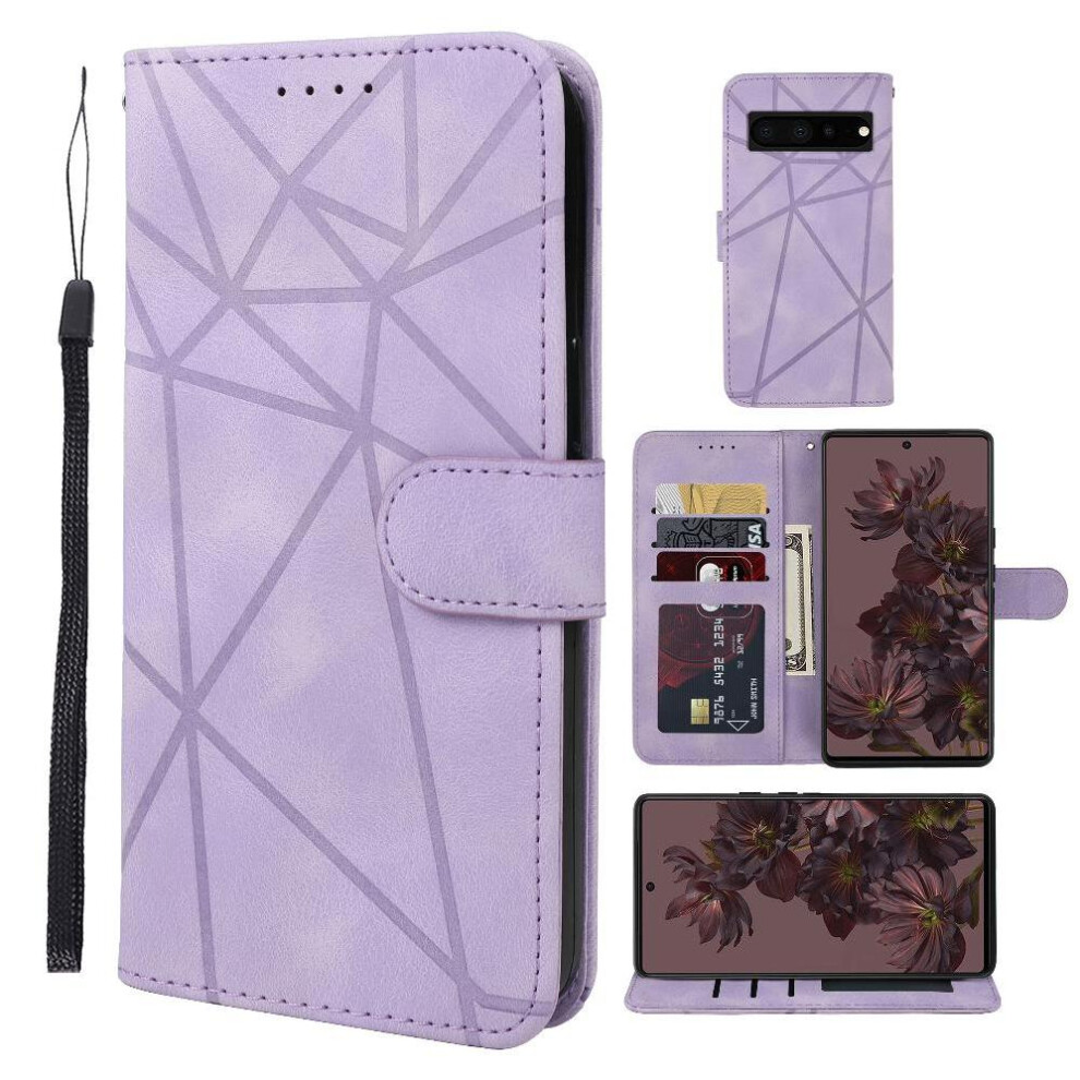 (Purple) Flip Case For Google Pixel 7 Pro Unisex Stand Flip Card Slot Purple 764563553891