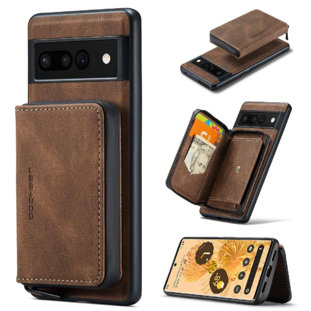 (Brown) Case For Google Pixel 7 Magnetic Detachable Phone Case Wallet Case Wireless Charging Multifunctional Brown 764563554256