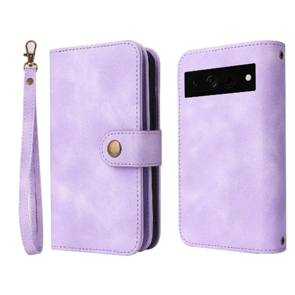 (Purple) Flip Case For Google Pixel 7 Pro Flip Wrist Strap Shockproof Card Slots Multifunctional Wallet Purple 764563554942