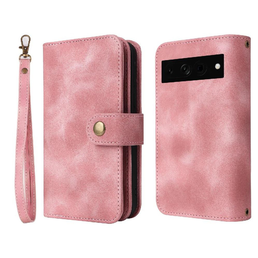 (Pink) Flip Case For Google Pixel 7 Pro Flip Wrist Strap Shockproof Card Slots Multifunctional Wallet Pink 764563554928