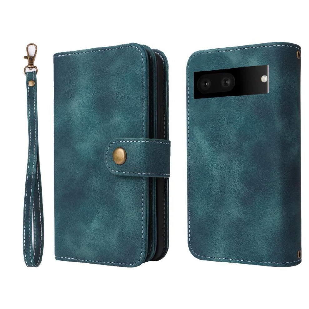 (Blue) Flip Case For Google Pixel 7 Flip Wrist Strap Shockproof Card Slots Multifunctional Wallet Blue 764563554966