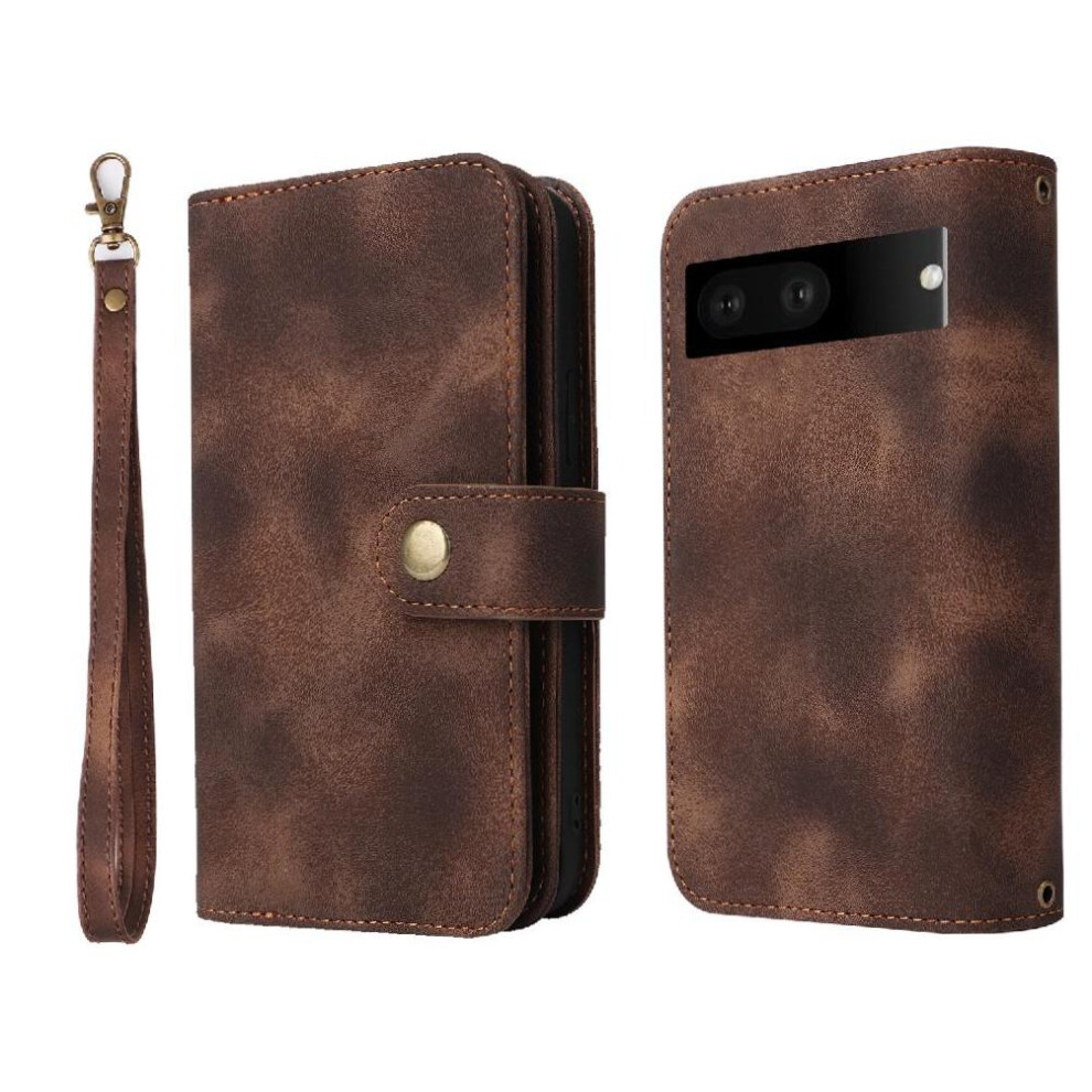 (Brown) Flip Case For Google Pixel 7 Flip Wrist Strap Shockproof Card Slots Multifunctional Wallet Brown 764563554980